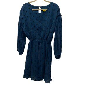 Roberta Roller Rabbit teal blue embroidered block print cinch waist dress M